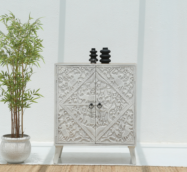 Caroa Two Door Wooden Sideboard & Buffet – Solid Mango Wood (White Finish)