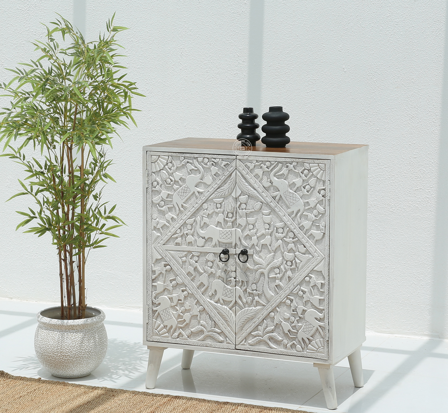 Caroa Two Door Wooden Sideboard & Buffet – Solid Mango Wood (White Finish)