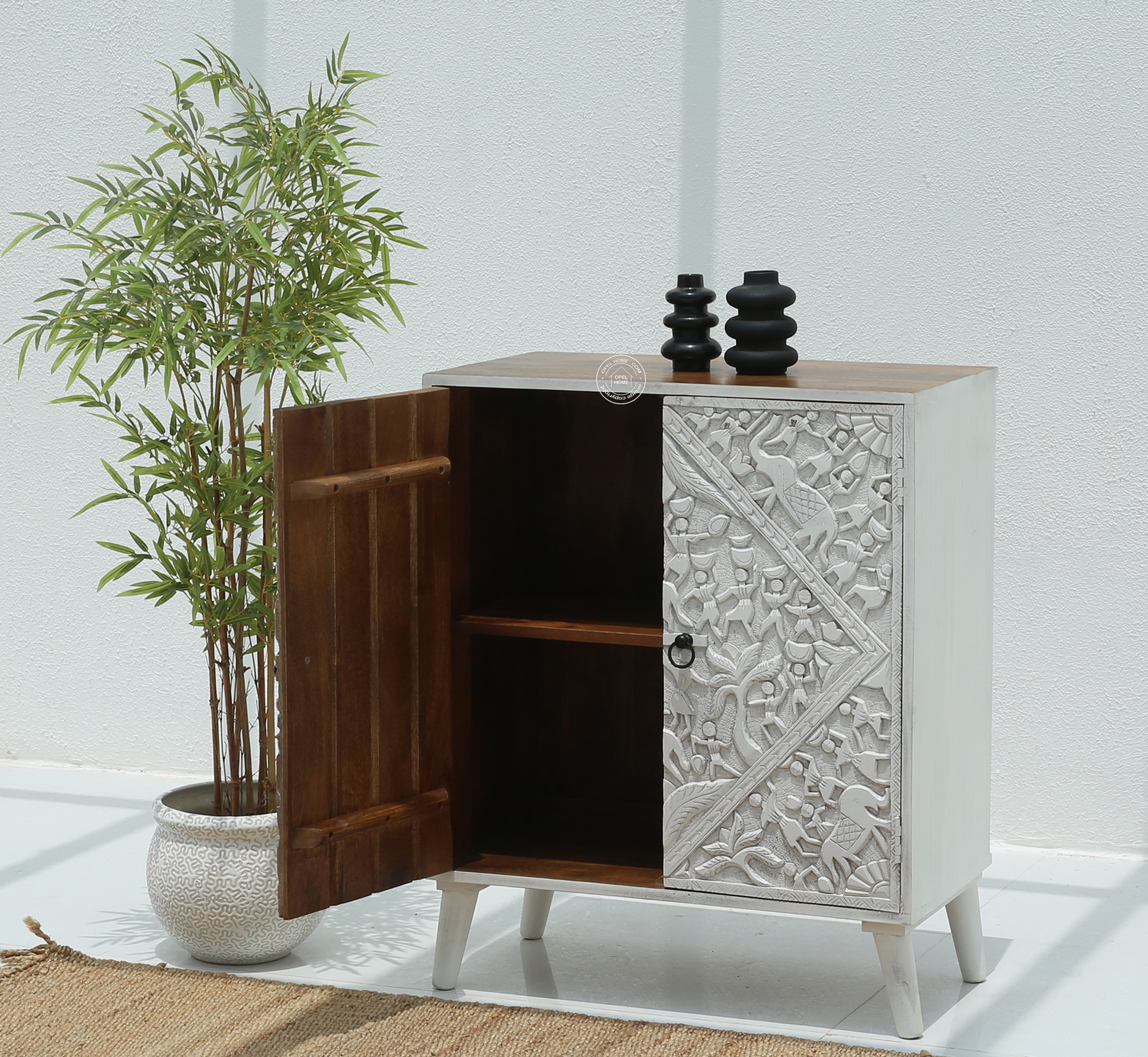 Caroa Two Door Wooden Sideboard & Buffet – Solid Mango Wood (White Finish)