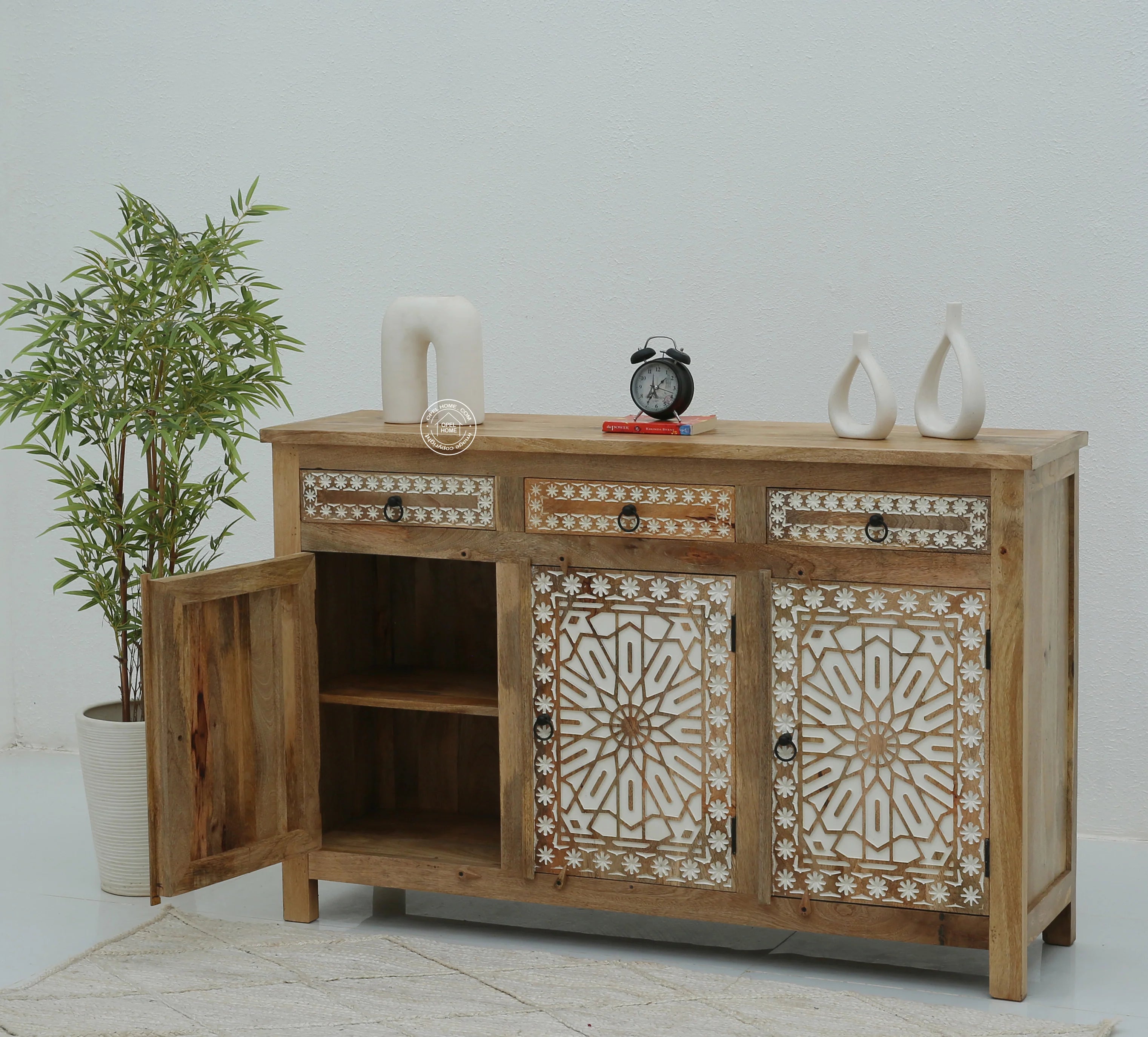 Nordic Wooden 3 Door 3 Drawer Cabinet (Multiple Colors Options).
