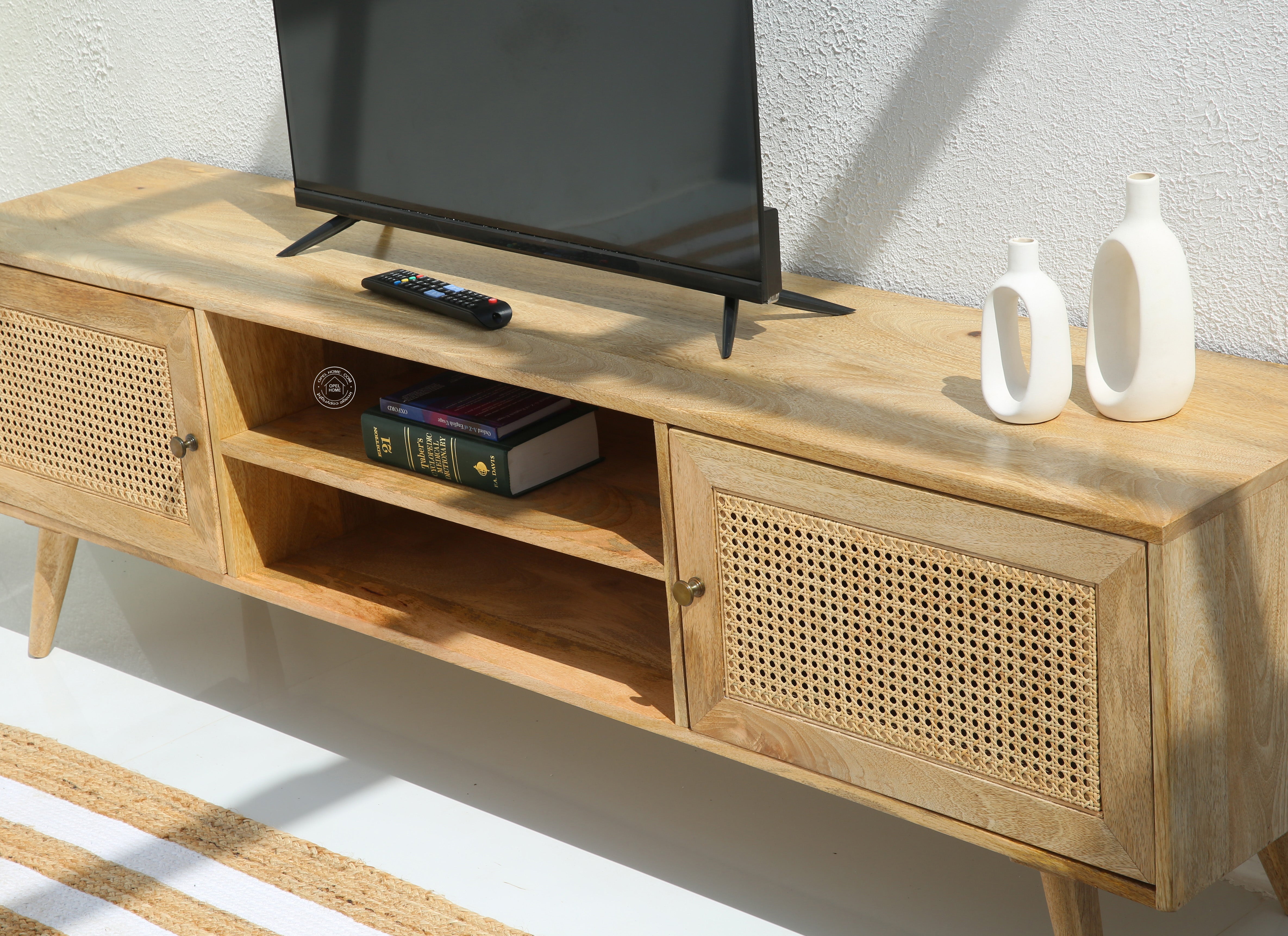 Erison Rattan wooden TV unit (Natural finish)