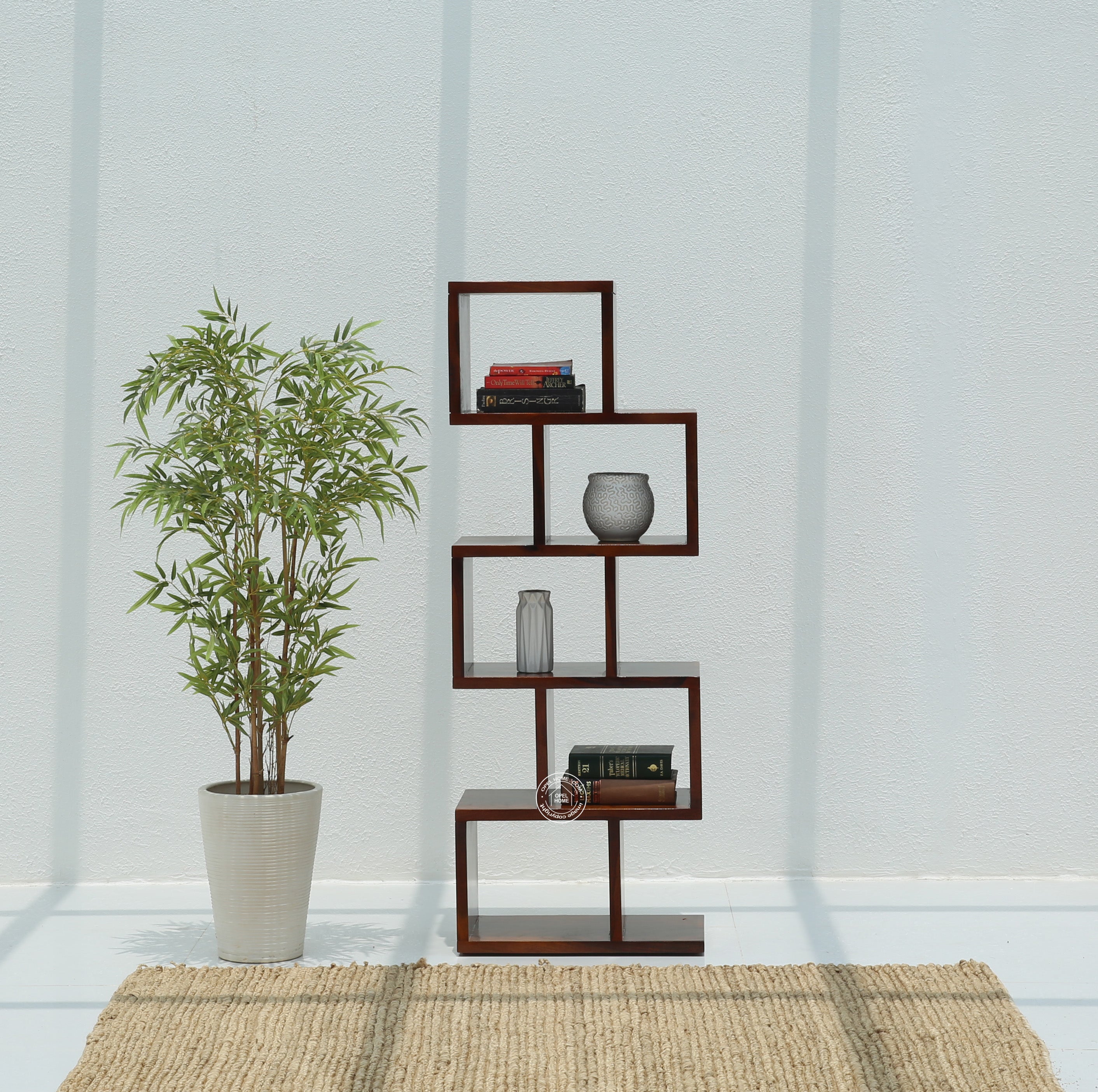 Cavallo Wooden Bookcase – Solid Wood, Honey Finish, 147 cm | Opelhome UAE