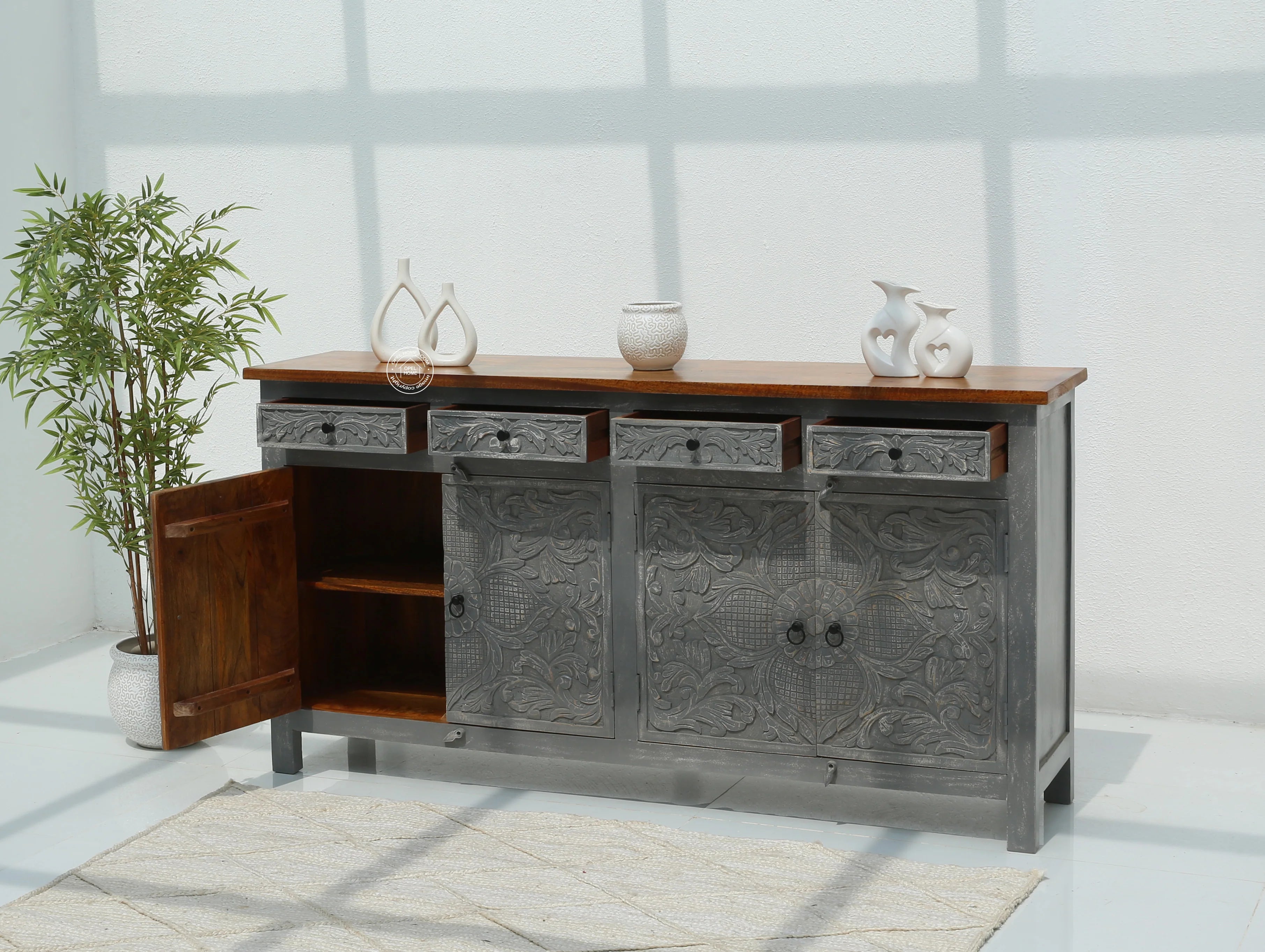 Pisty wooden 4 door 4 drawer sideboard (Multiple Colors Options)