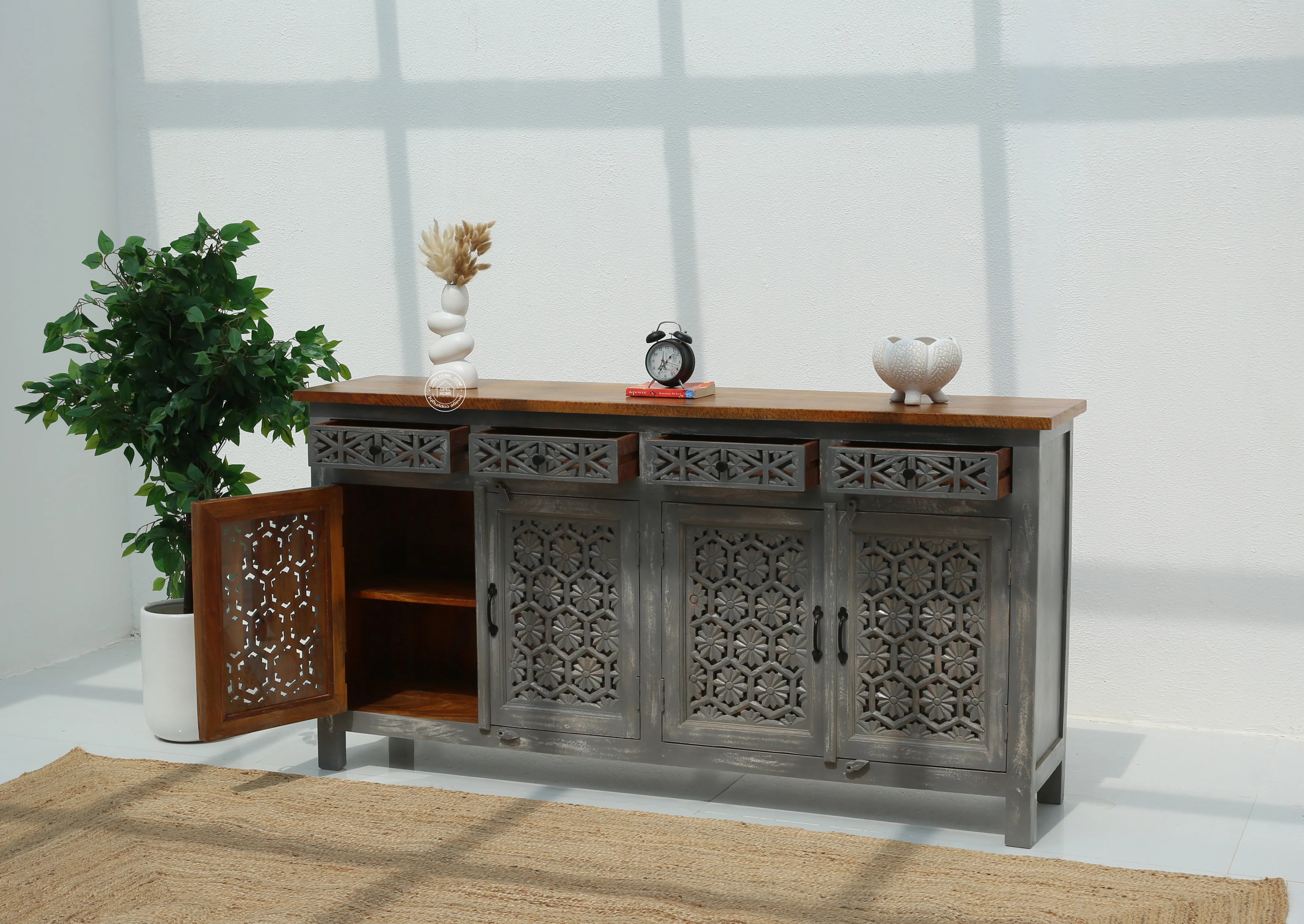 Ashara wooden 4 door 4 drawer Sideboard (Multiple Colors Options).