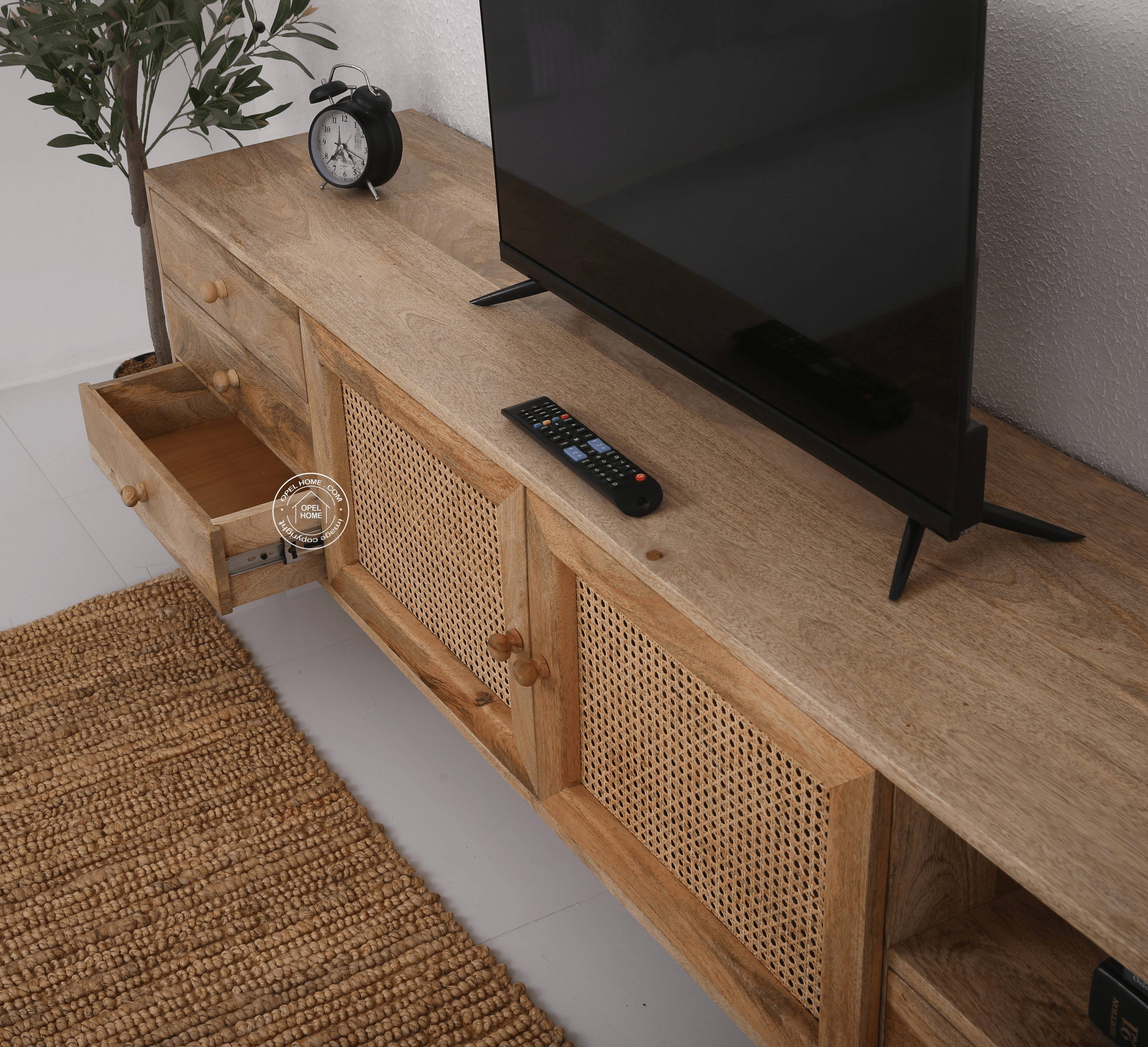 Terren Two Doors with three drawers Rattan TV Unit
