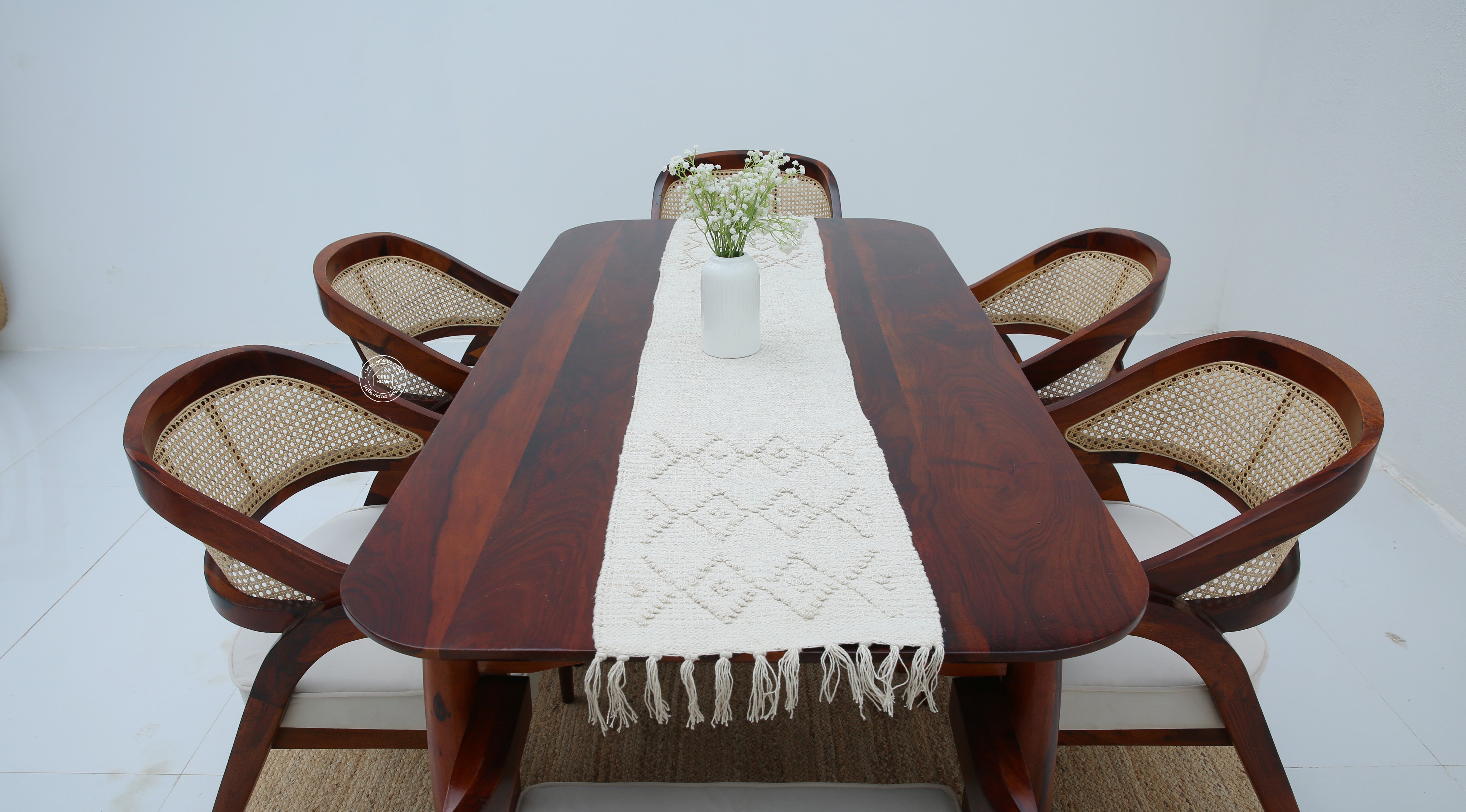 Arcane & Zeno wooden 6 Seater Dining Set with Cushioned Chair (Honey f ...