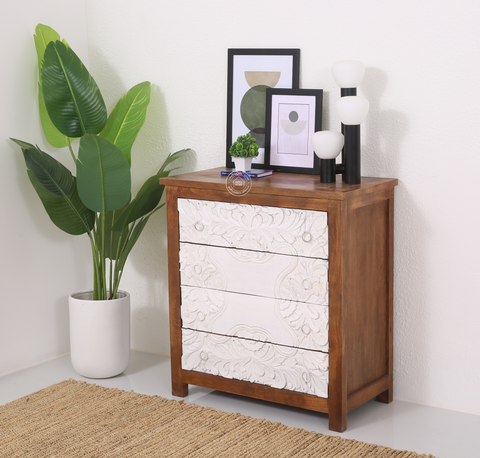 Retro 4 Drawer Wooden Chest Of Drawers