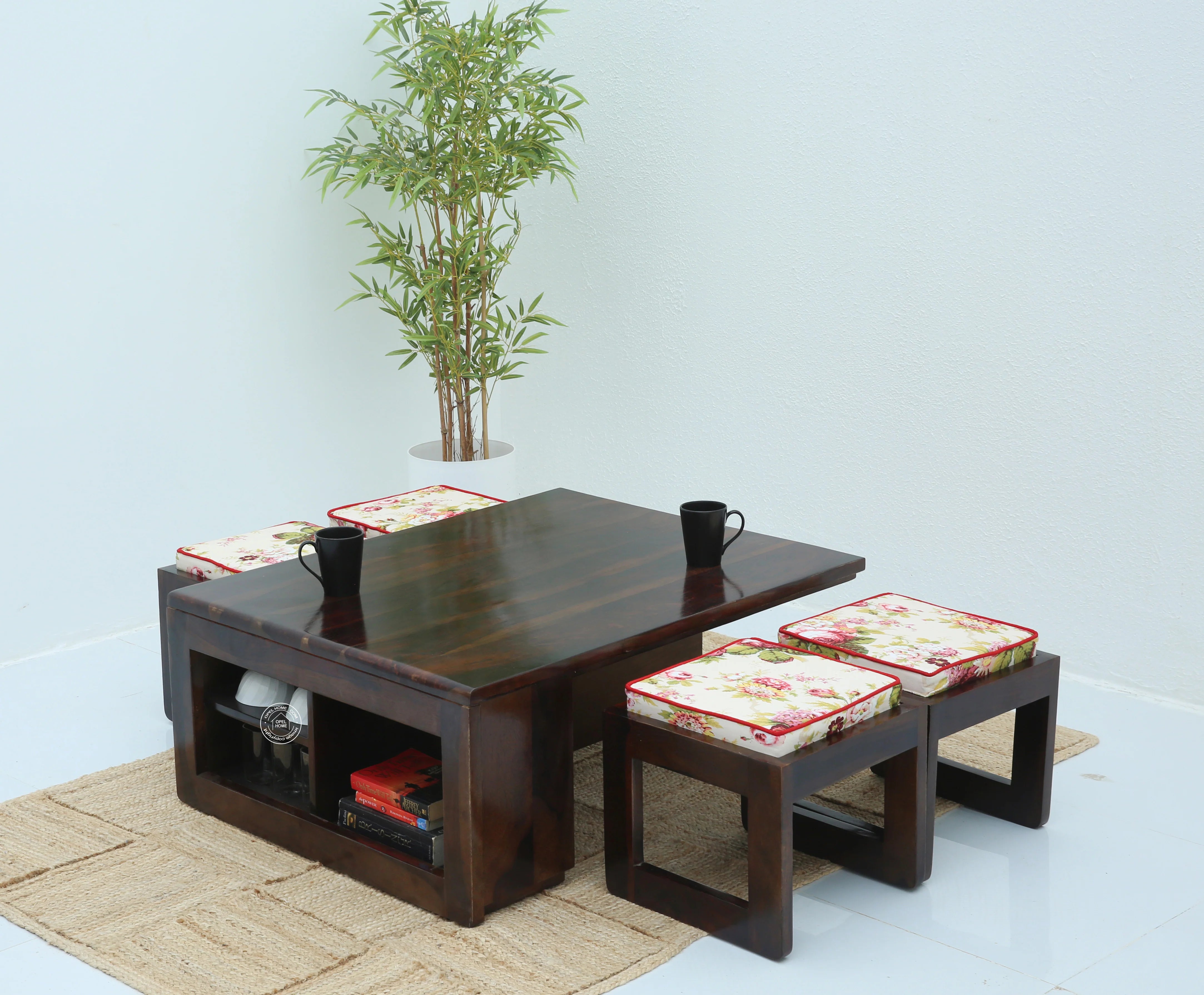 Terra Wooden Coffee Table with Four Stools