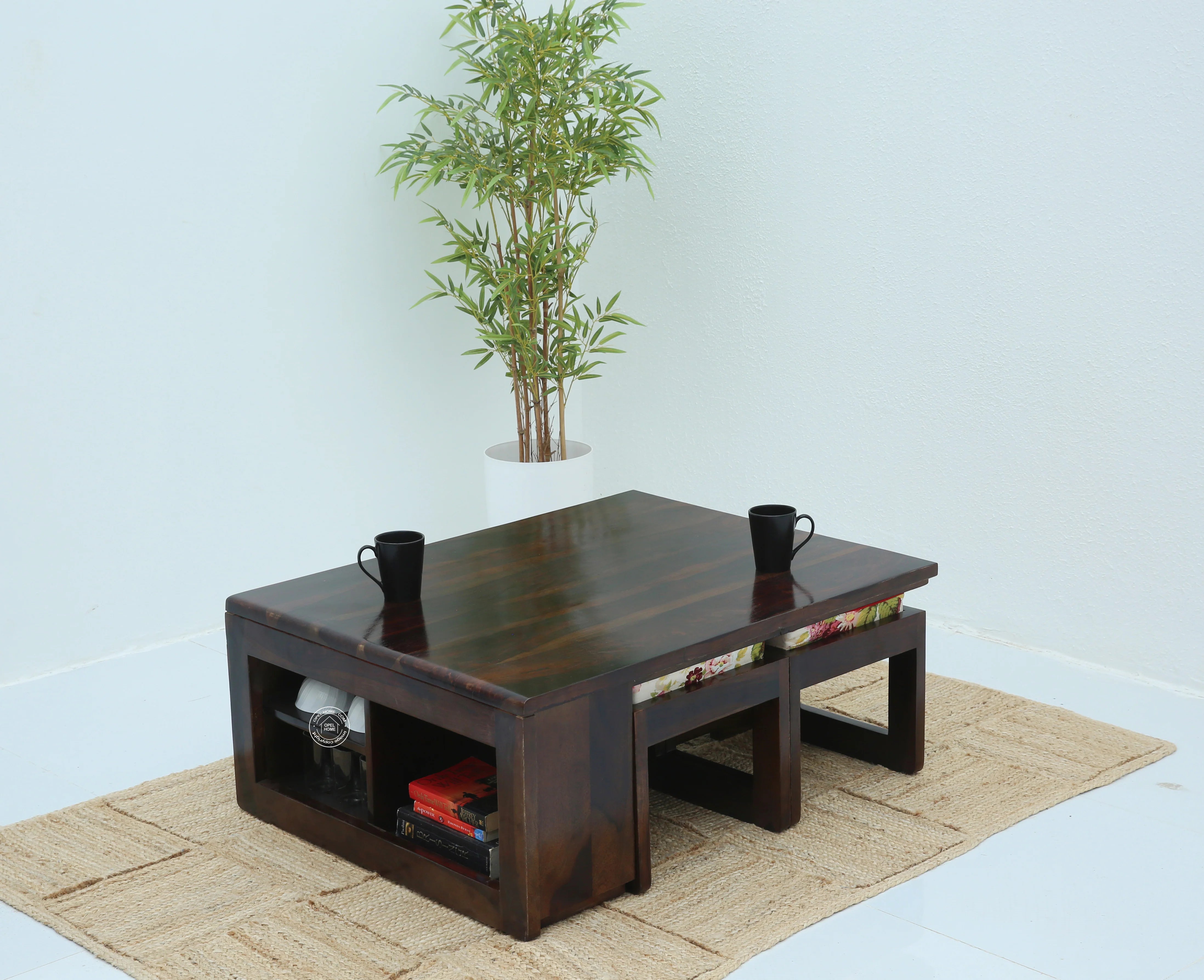 Terra Wooden Coffee Table with Four Stools
