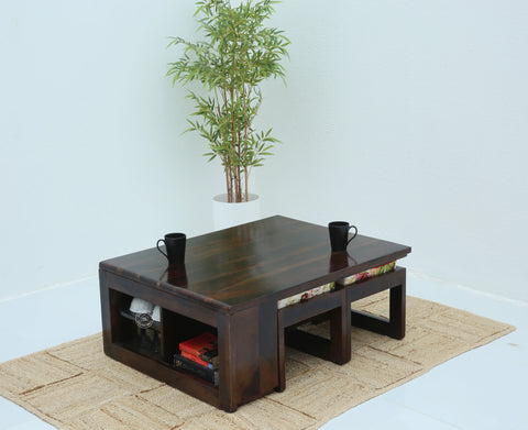 Terra Wooden Coffee Table with Four Stools