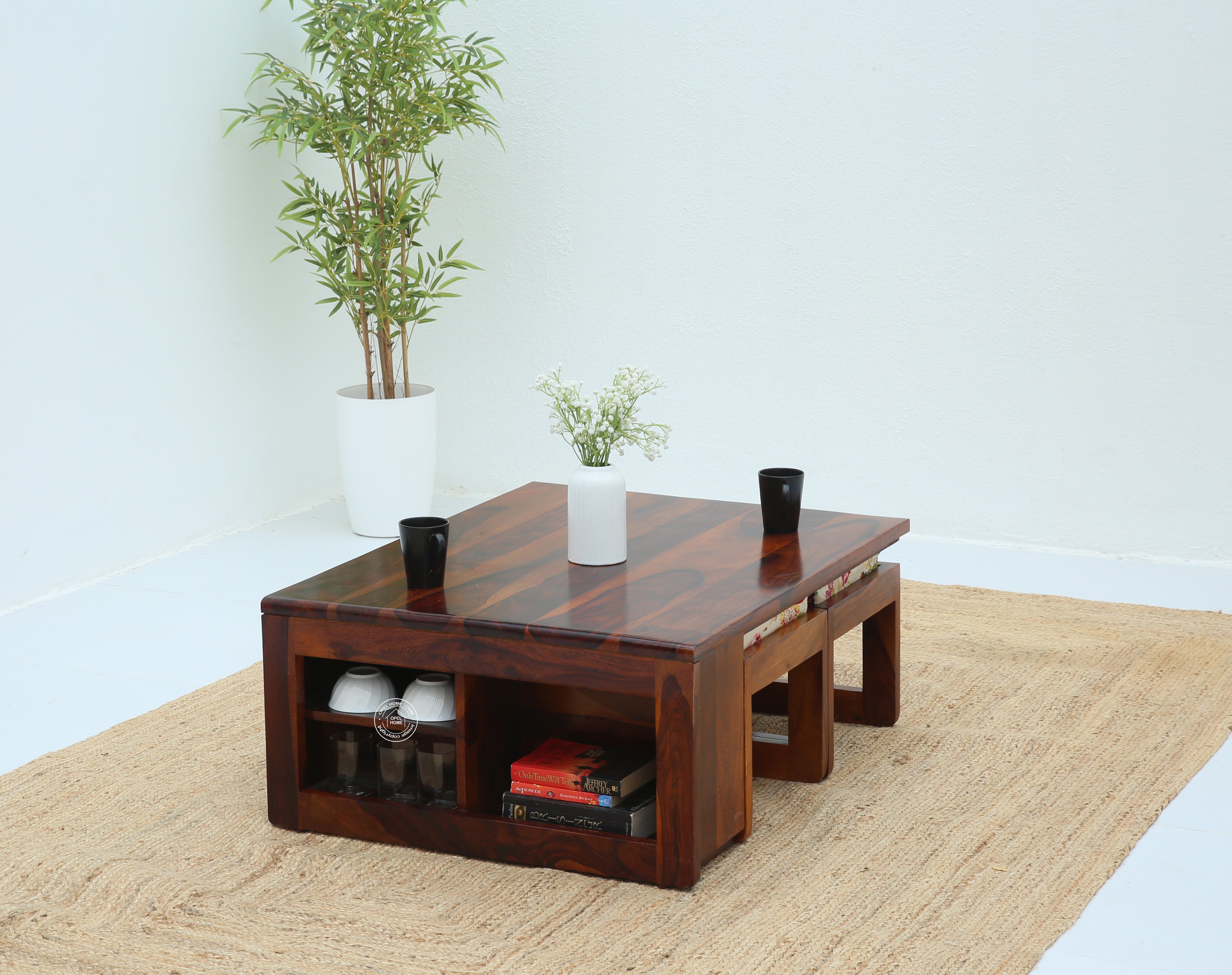 Terra Wooden Coffee Table with Four Stools