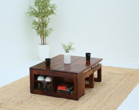 Terra Wooden Coffee Table with Four Stools