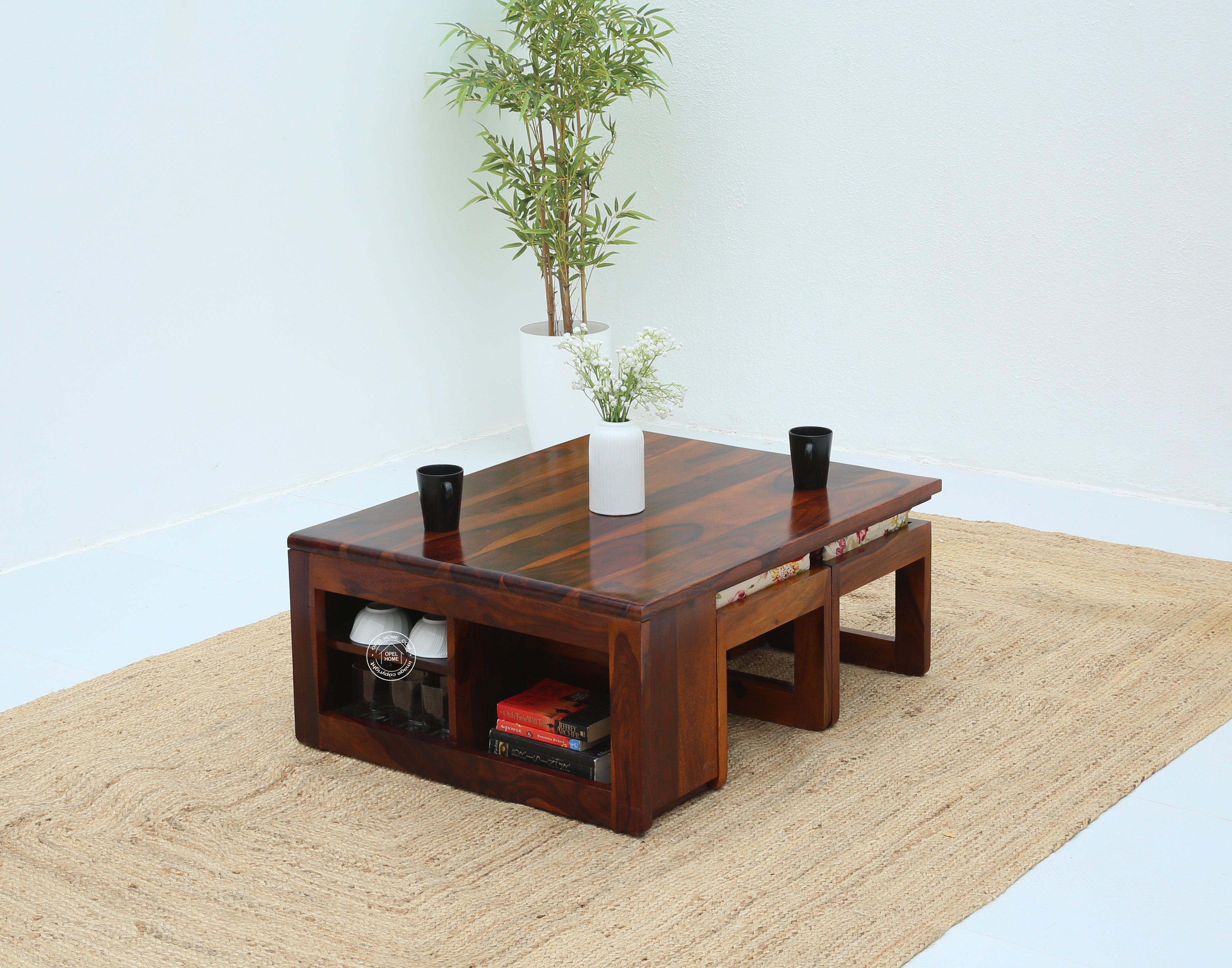 Terra Wooden Coffee Table with Four Stools