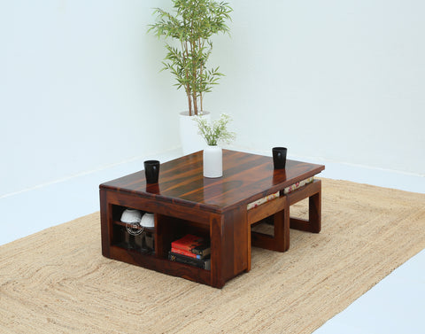 Terra Wooden Coffee Table with Four Stools