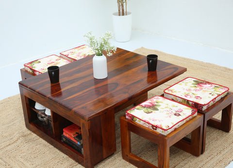 Terra Wooden Coffee Table with Four Stools