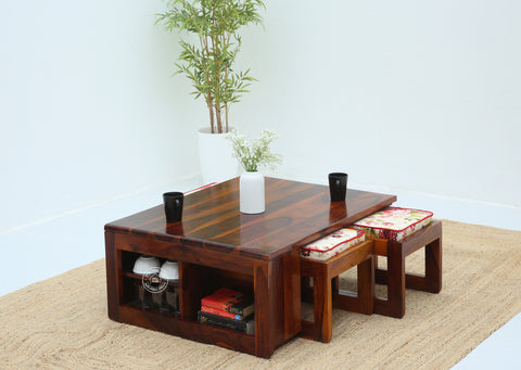 Terra Wooden Coffee Table with Four Stools