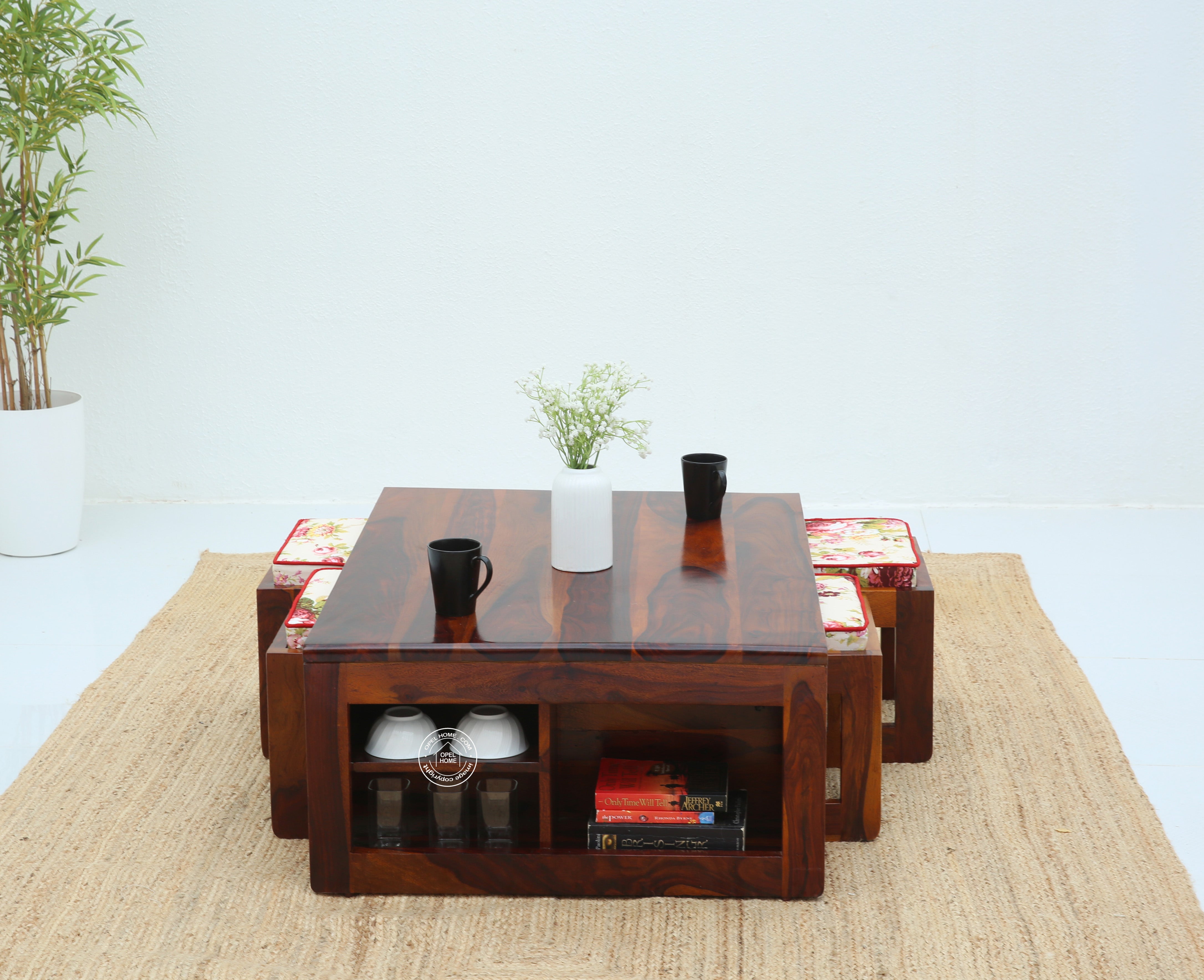 Terra Wooden Coffee Table with Four Stools