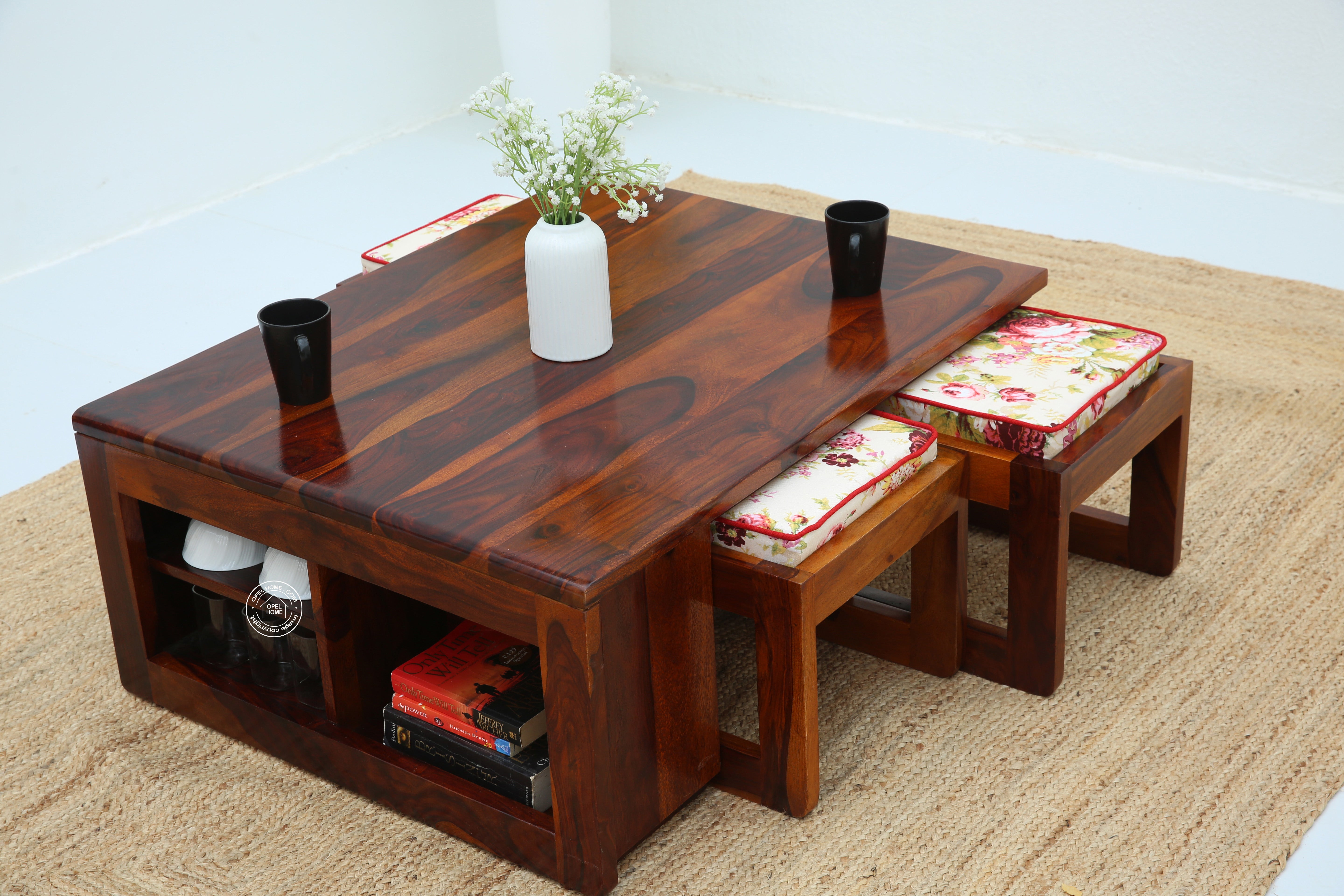 Terra Wooden Coffee Table with Four Stools