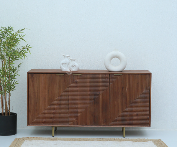 Veroform Wooden Sideboard – 3 Doors, Solid Mango Wood, Dark Brown Finish | Opelhome UAE