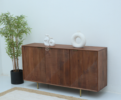 Veroform Wooden Sideboard – 3 Doors, Solid Mango Wood, Dark Brown Finish | Opelhome UAE