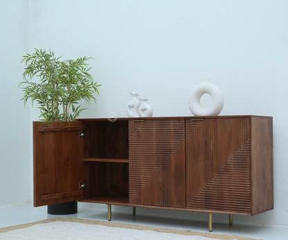 Veroform Wooden Sideboard – 3 Doors, Solid Mango Wood, Dark Brown Finish | Opelhome UAE