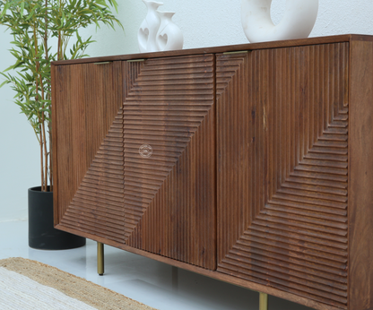 Veroform Wooden Sideboard – 3 Doors, Solid Mango Wood, Dark Brown Finish | Opelhome UAE