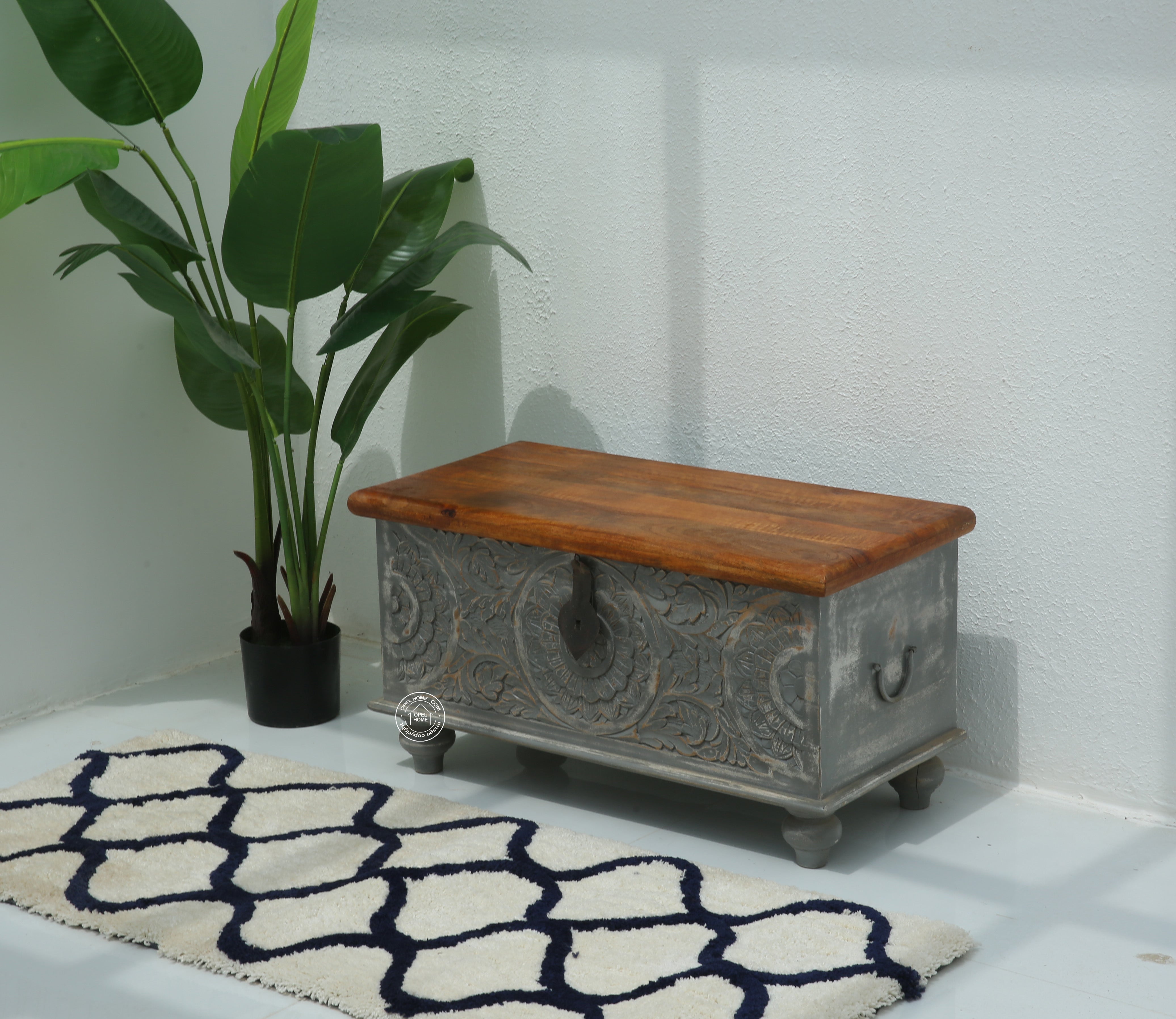 Zaya wooden Carved Trunk Box