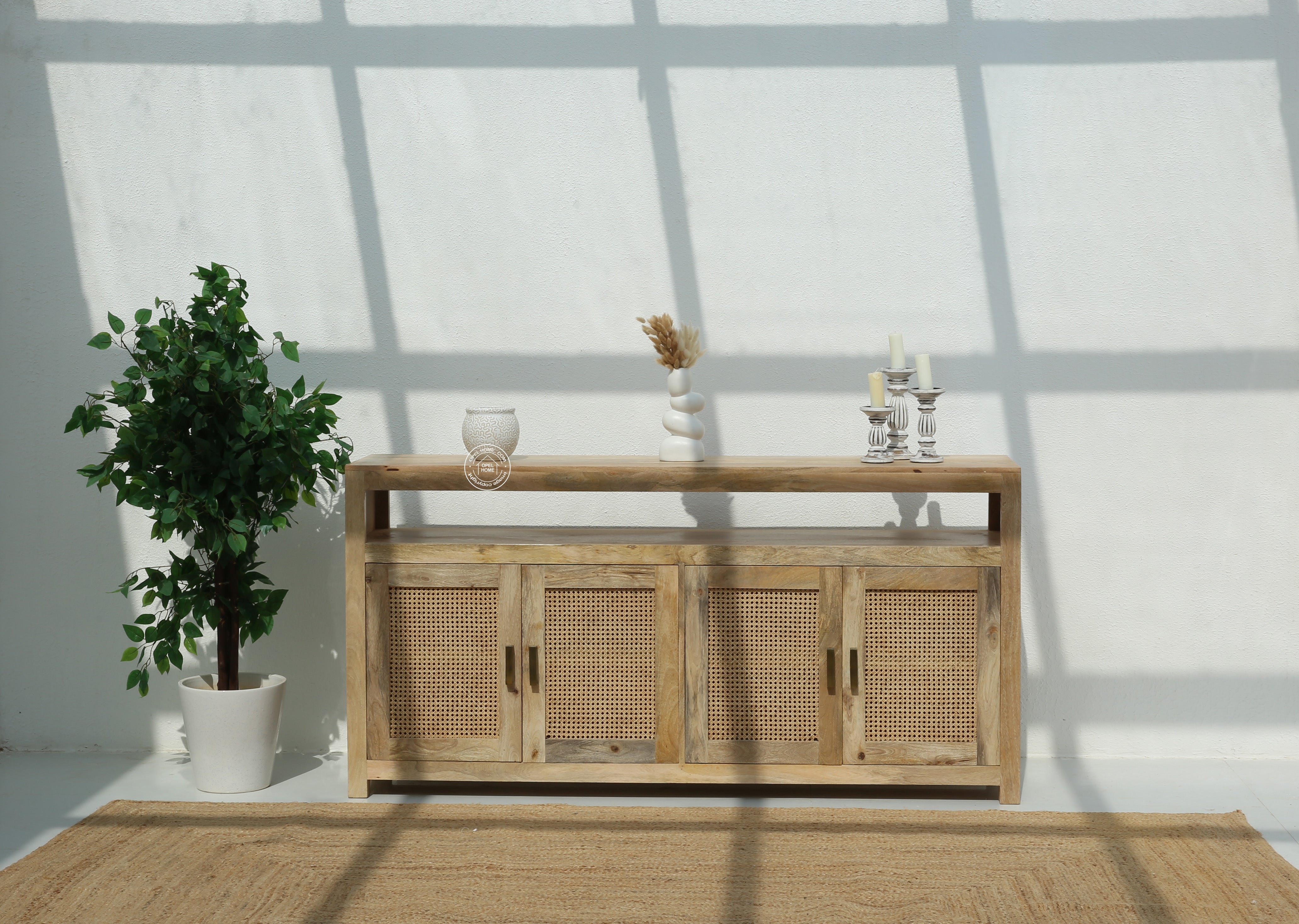 Modgrain Rattan Wooden Sideboard with 4 door