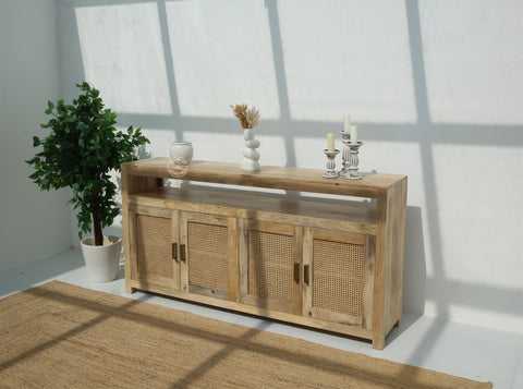 Modgrain Rattan Wooden Sideboard with 4 door