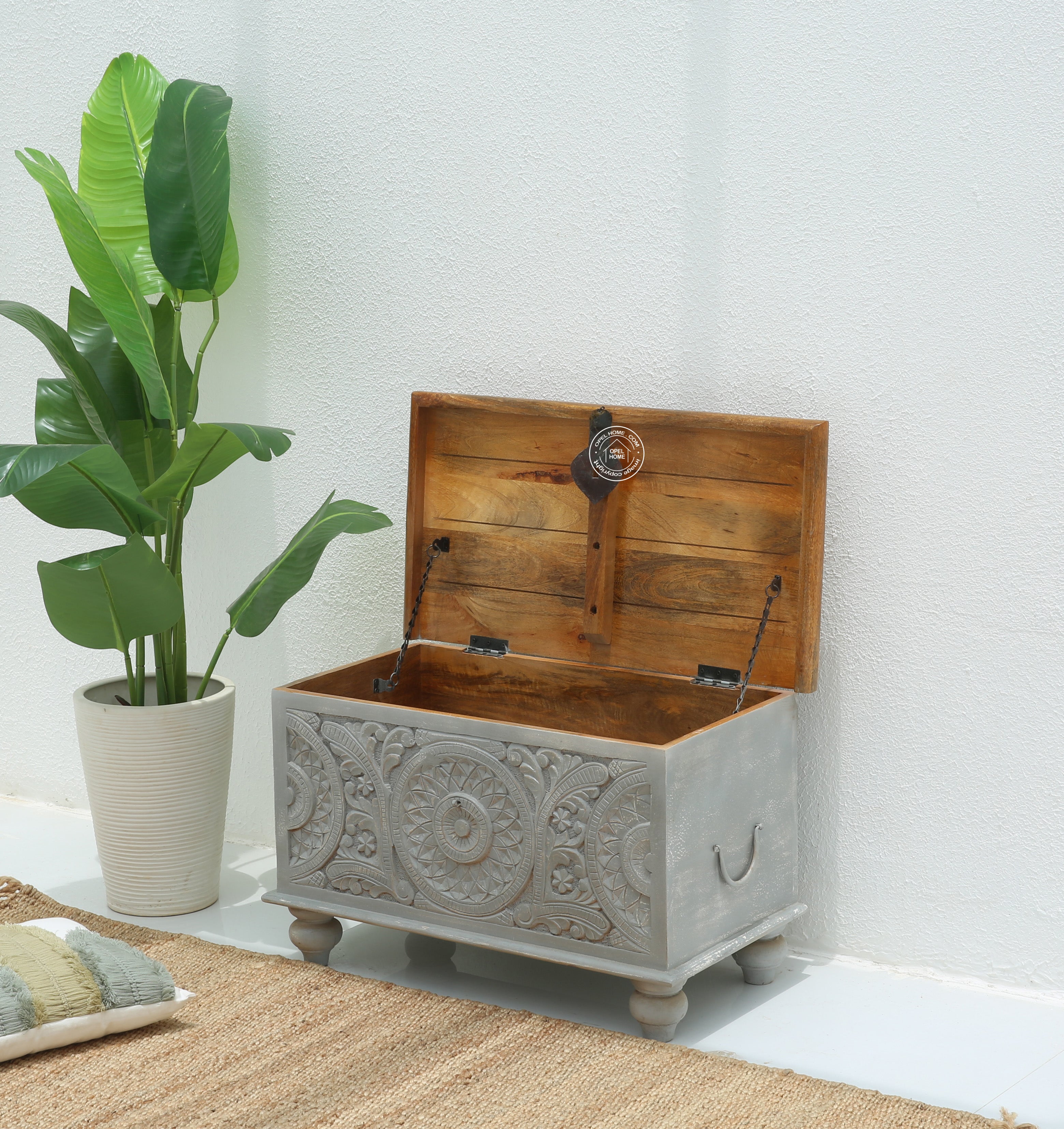 Zaya wooden Carved Trunk Box