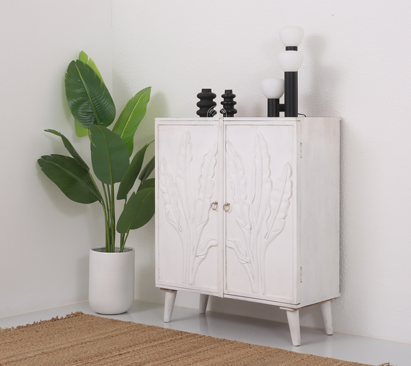 Nova Wooden Sideboard – 2 Doors, Solid Mango Wood, White Finish | Opelhome UAE
