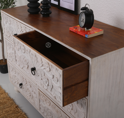 Parker Wooden Chest of Drawers – 6 Drawers, Solid Mango Wood, White Finish | Opelhome UAE