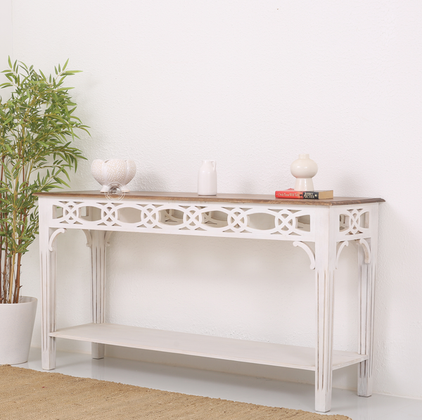 Staple Solid Mango Wood Console Table 153cm – White Finish | Opelhome UAE