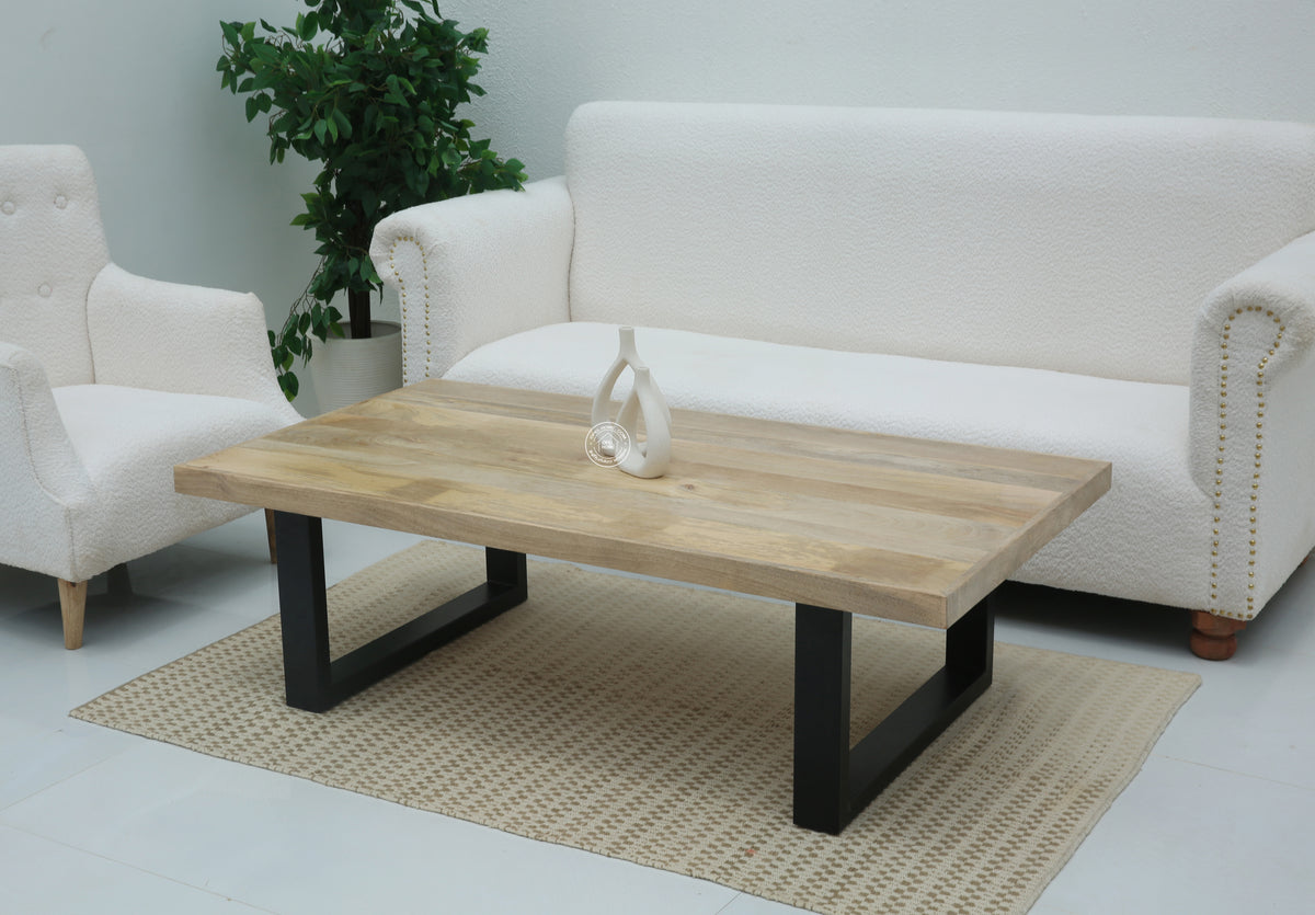 Webster Wood Coffee Table with Black Metal Base