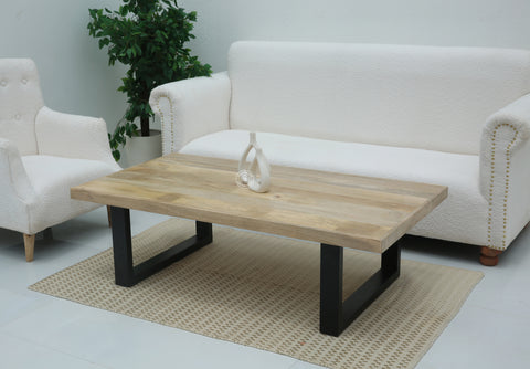 Webster Wood Coffee Table with Black Metal Base