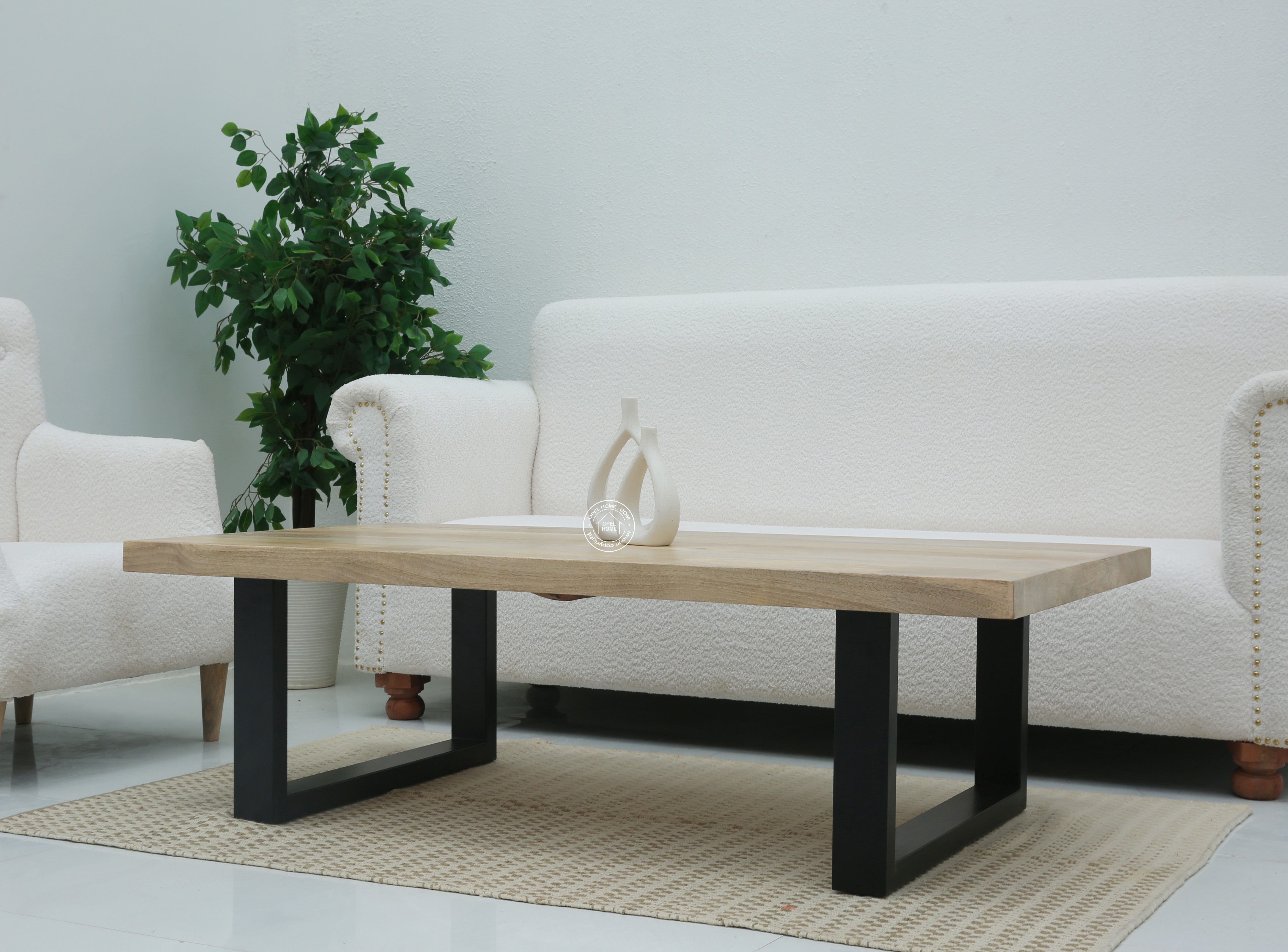 Webster Wood Coffee Table with Black Metal Base