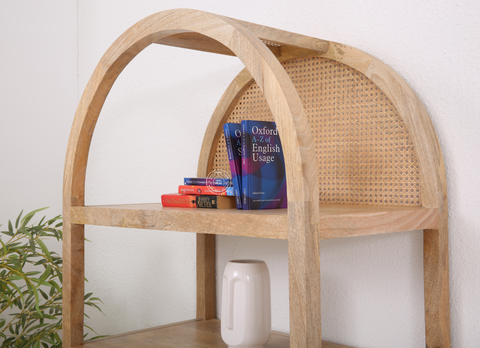 Naroow Rattan Wooden Display Shelf