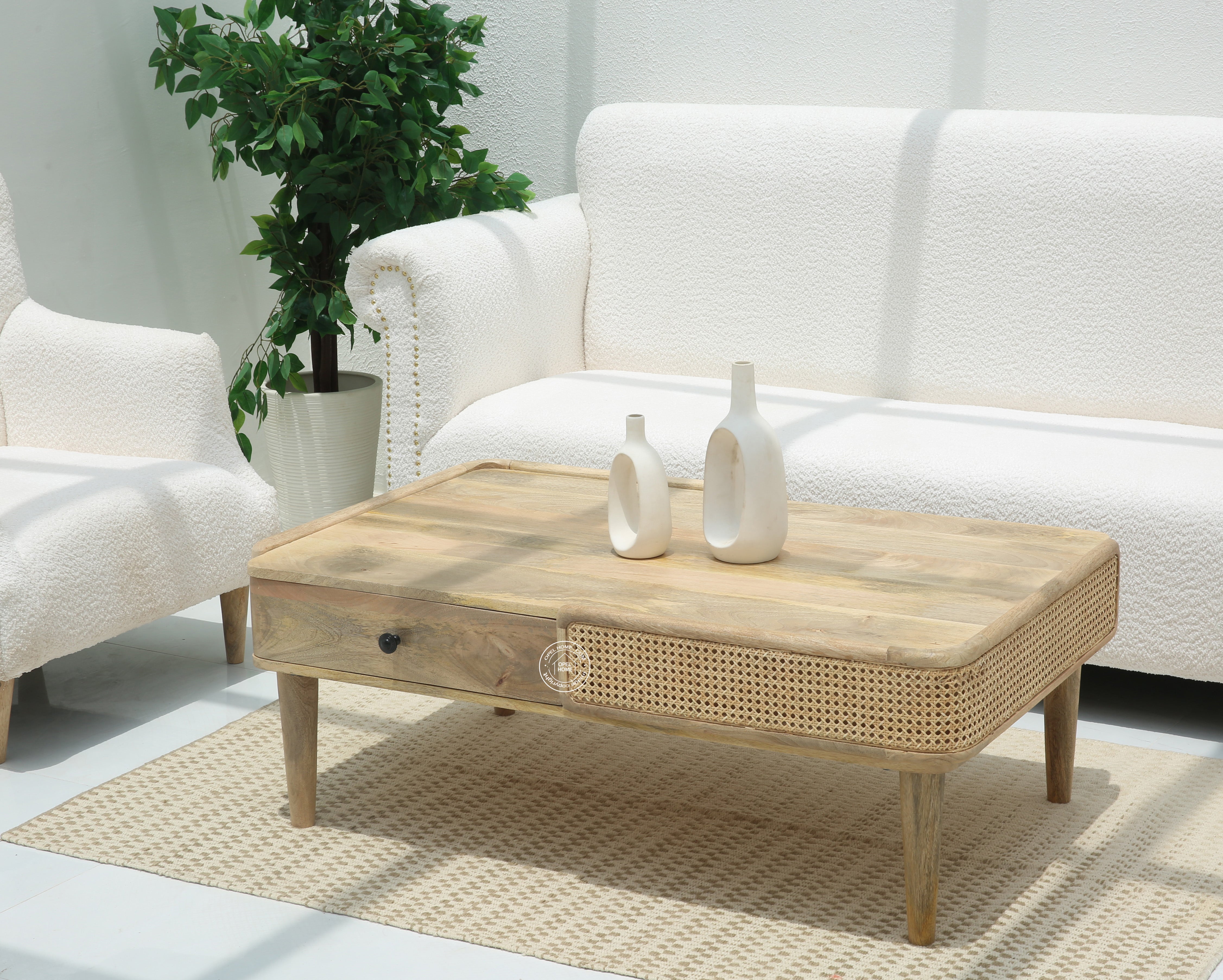 Nicolee Rattan Coffee Table with two Drawer