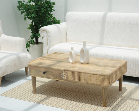 Nicolee Rattan Coffee Table with two Drawer