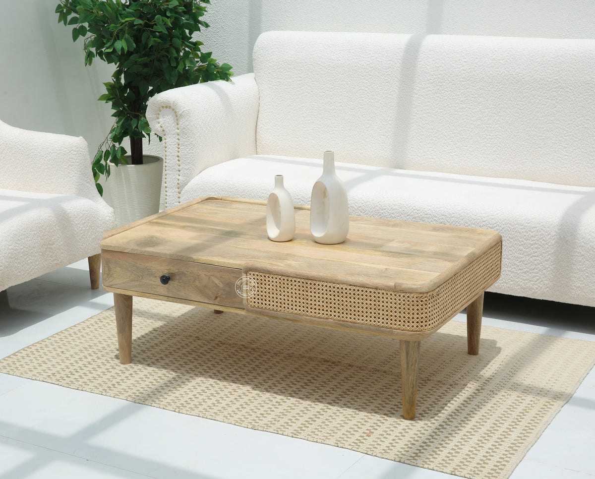Nicolee Rattan Coffee Table with two Drawer