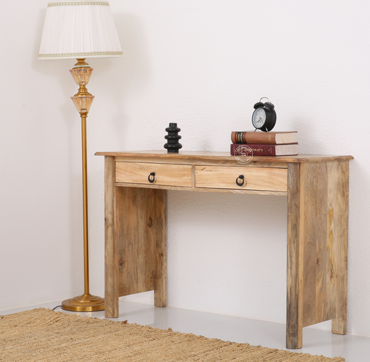 Charlie Solid Mango Wood Console Table 120cm – 2 Drawers, Natural Finish | Opelhome UAE