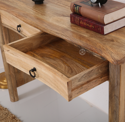 Charlie Solid Mango Wood Console Table 120cm – 2 Drawers, Natural Finish | Opelhome UAE
