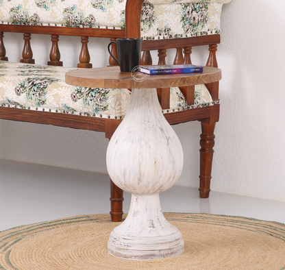 Bexton Solid Mango Wood Side Table 50cm – White Finish | Opelhome UAE