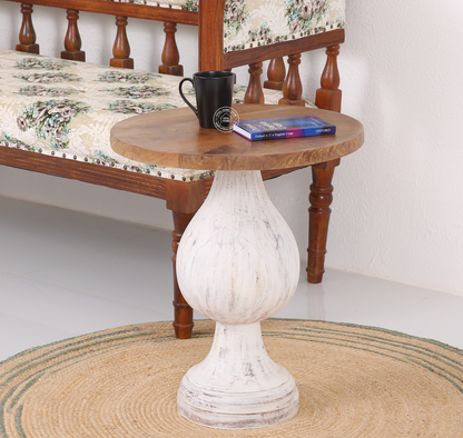 Bexton Solid Mango Wood Side Table 50cm – White Finish | Opelhome UAE