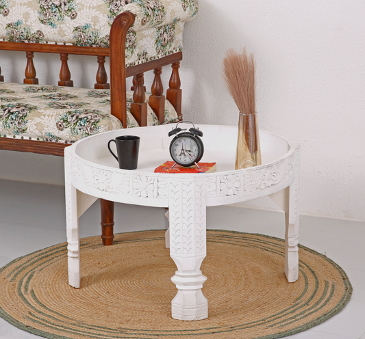 Alexi Solid Mango Wood Coffee Table – White Finish | Opelhome UAE