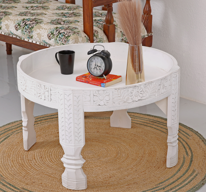Alexi Solid Mango Wood Coffee Table – White Finish | Opelhome UAE