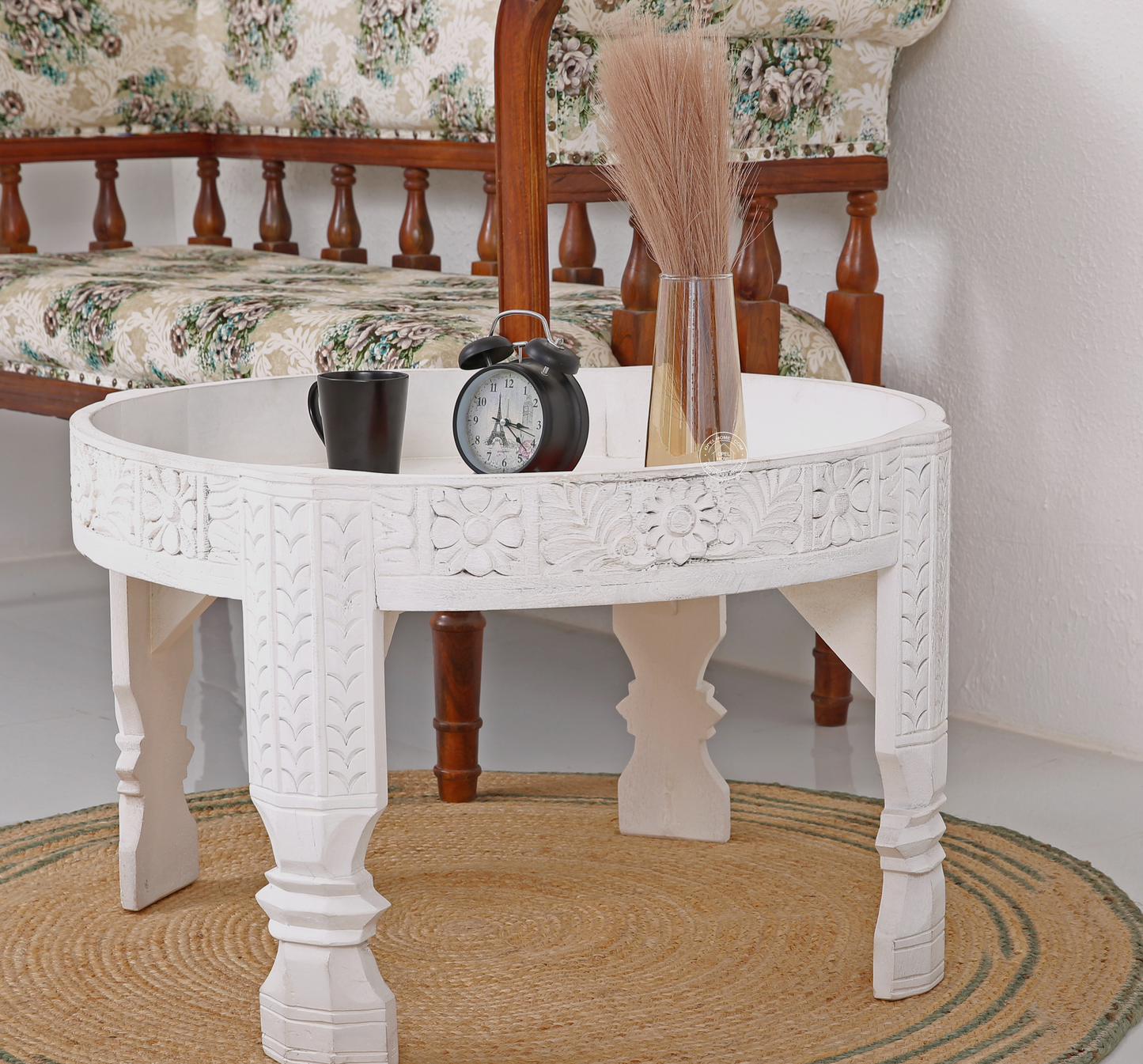 Alexi Solid Mango Wood Coffee Table – White Finish | Opelhome UAE