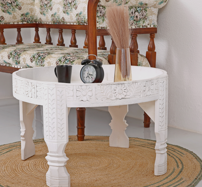 Alexi Solid Mango Wood Coffee Table – White Finish | Opelhome UAE