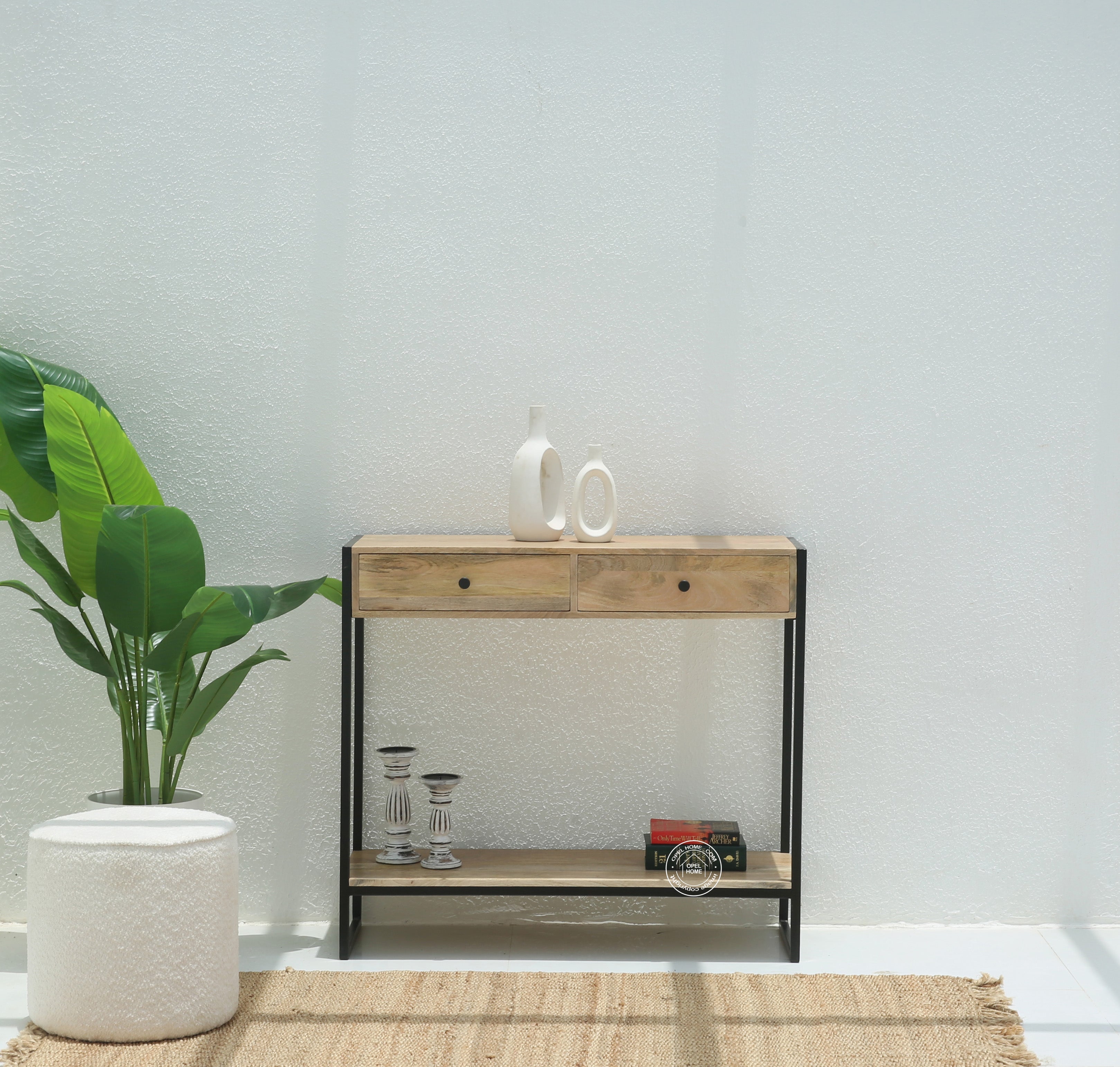 Orlina Industrial Two Drawer Wooden Desk Console