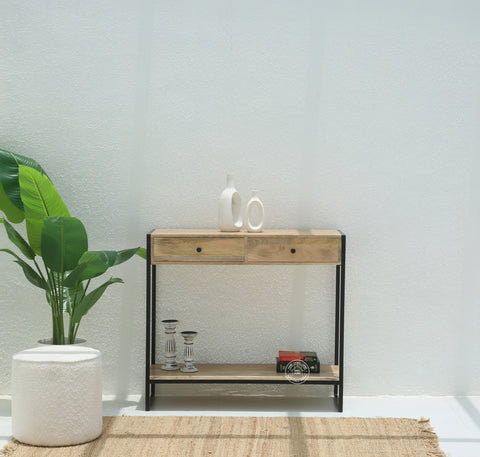 Orlina Industrial Two Drawer Wooden Desk Console